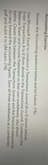  Accounting Exercise Answer the Accounting questions below and hit Submit. (1%).