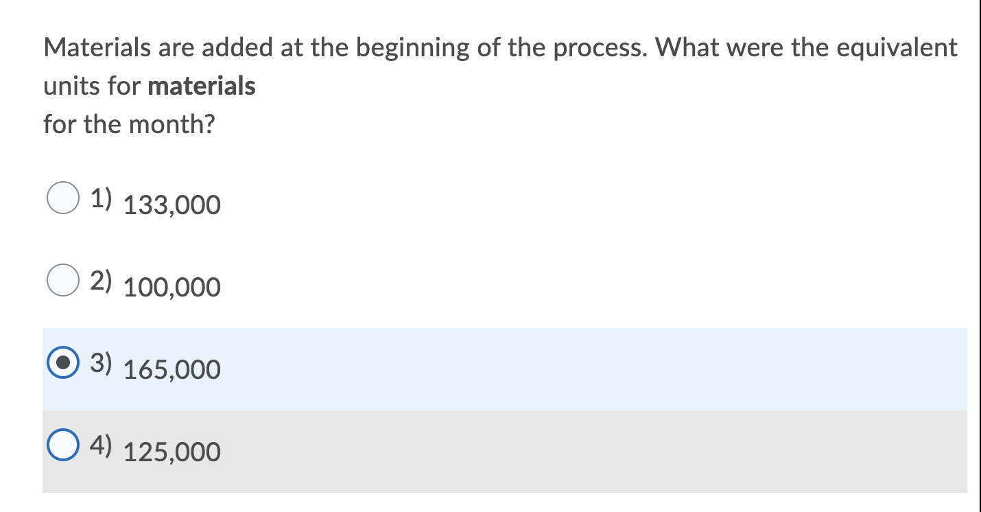 average process costing system. The following information was reported for the Assembly