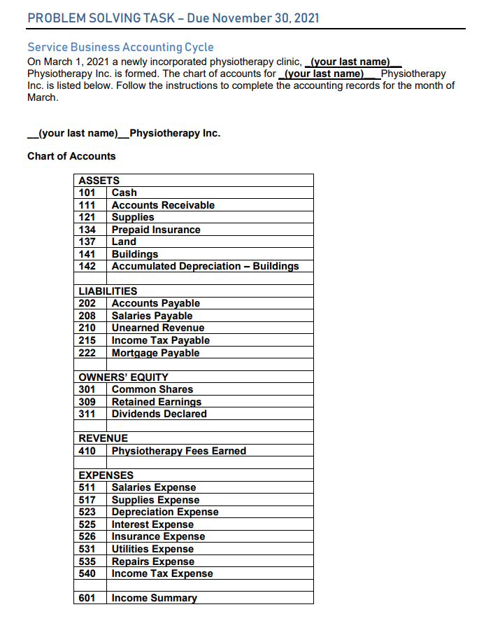  Issued 1,137,553 common shares PROBLEM SOLVING TASK - Due November 30,