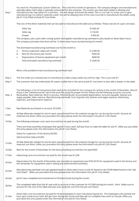 you have been asked to develop and manufacture two new tables for
