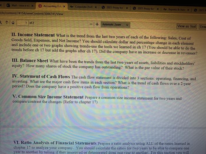 of the ratios learned in chapter 17 to analyze your company. You