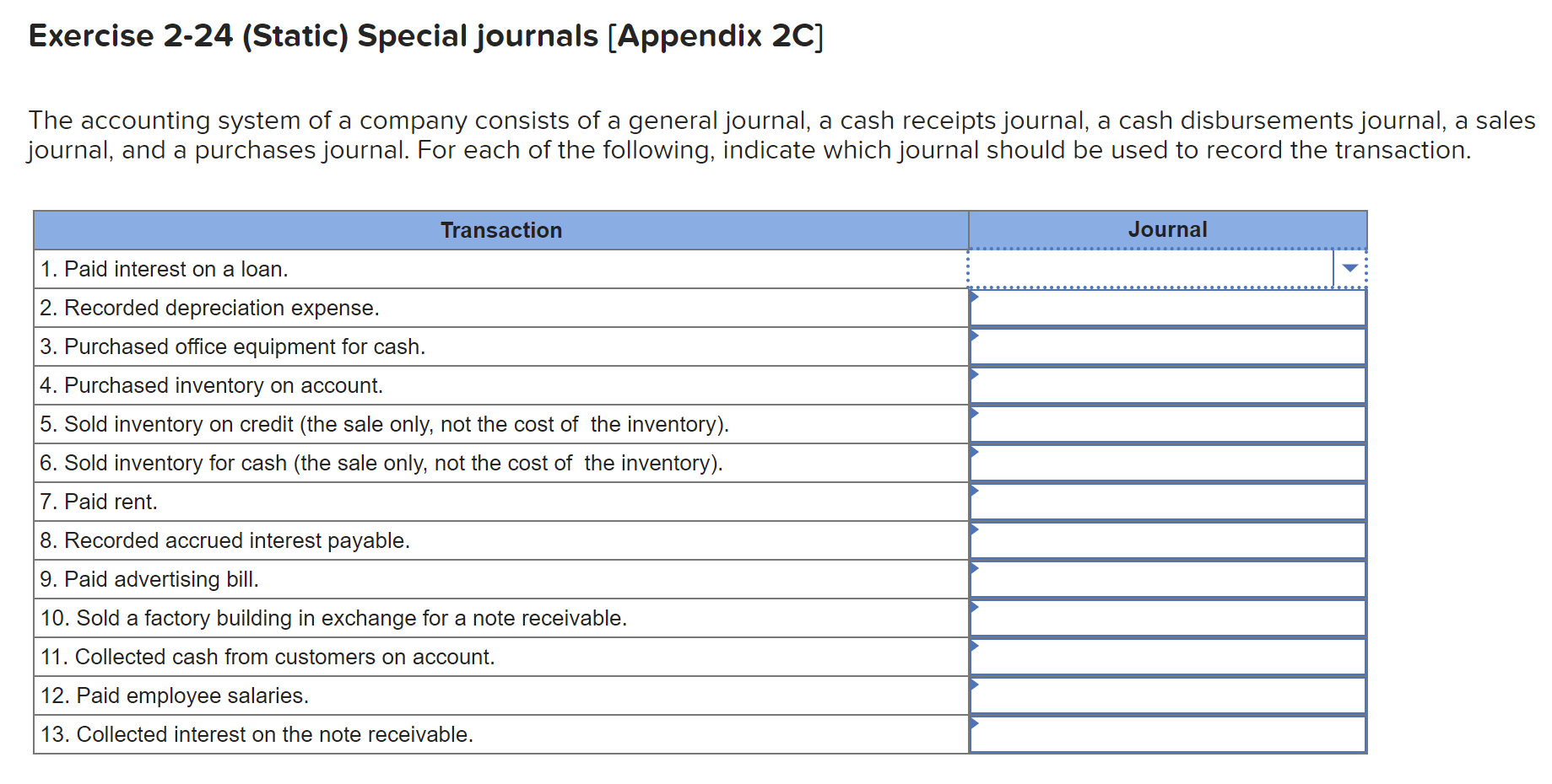  Exercise 2-24 (Static) Special journals [Appendix 2C] The accounting system of
