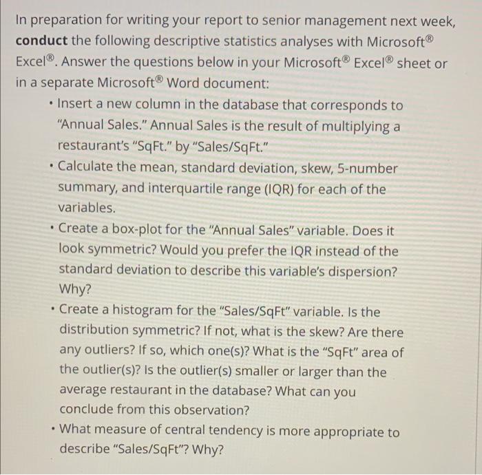 please help . . . In preparation for writing your report to