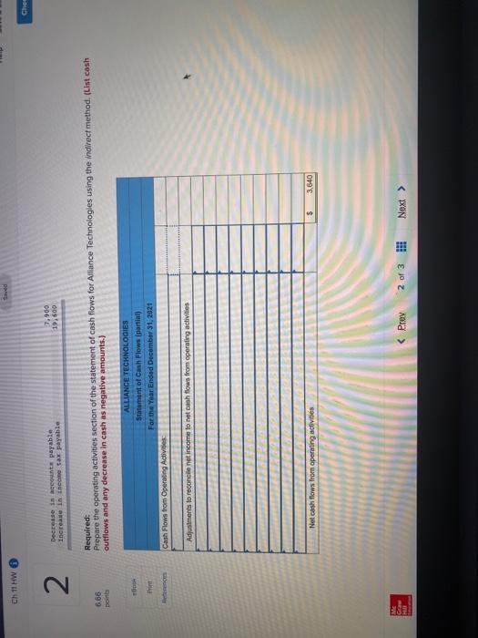 6,66 points Portions of the financial statements for Alliance Technologies are provided