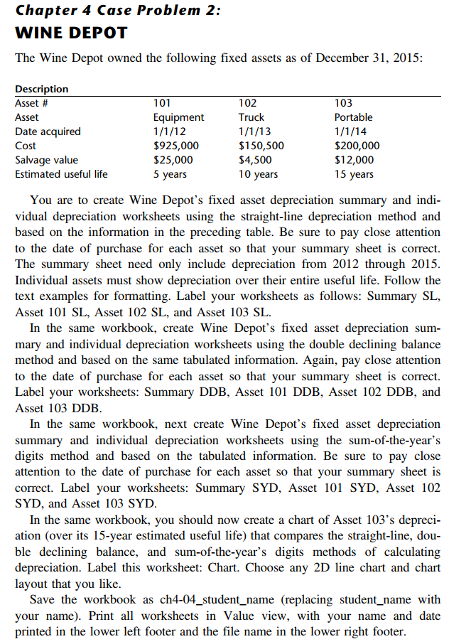  Chapter 4 Case Problem 2: WINE DEPOT The Wine Depot owned