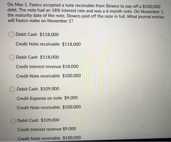  On May 1, Fastco accepted a note receivable from Slowco to