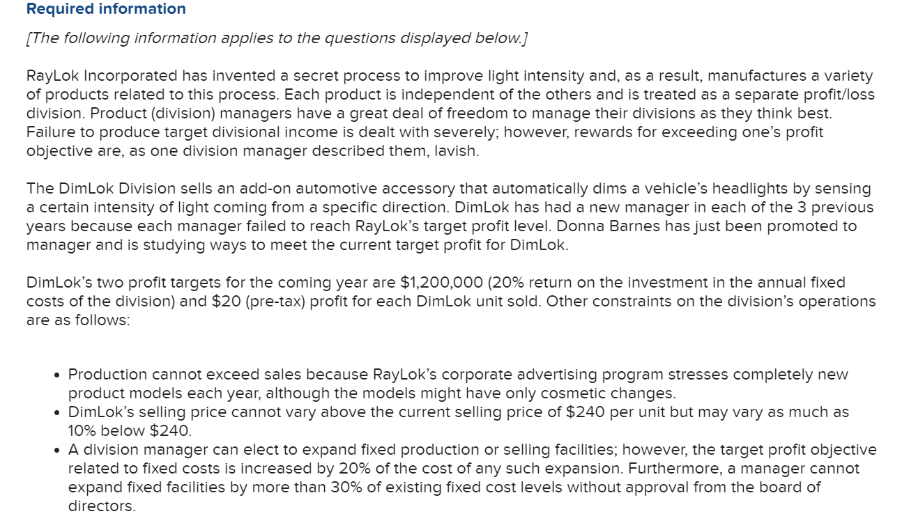 I need answer for question 2 Required information [The following information applies