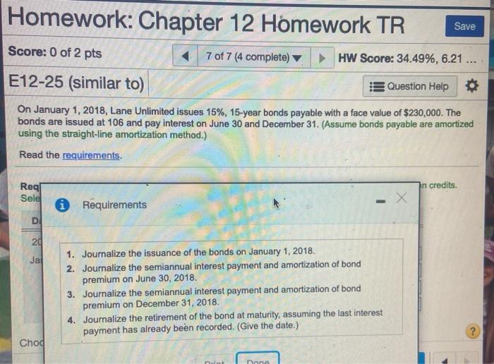  Homework: Chapter 12 Homework TR Save Score: 0 of 2 pts
