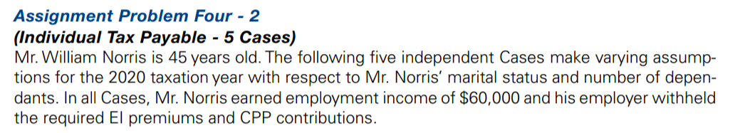  Assignment Problem Four - 2 (Individual Tax Payable - 5 Cases)