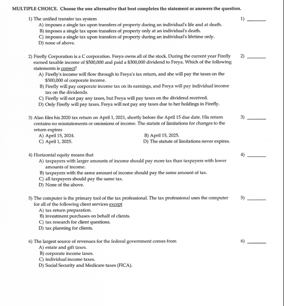  MULTIPLE CHOICE. Choose the one alternative that best completes the statement