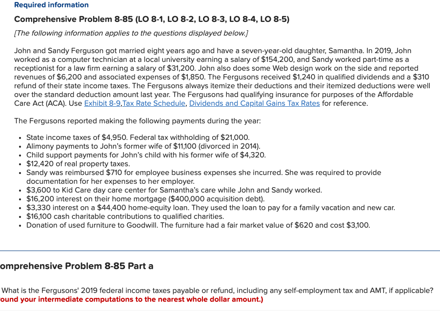  Required information Comprehensive Problem 8-85 (LO 8-1, LO 8-2, LO 8-3,