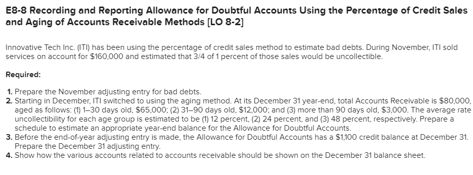  E8-8 Recording and Reporting Allowance for Doubtful Accounts Using the Percentage