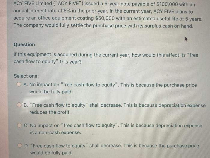  ACY FIVE Limited ("ACY FIVE") issued a 5-year note payable of