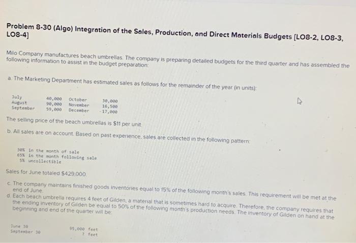 please help i rate fast!!! Problem 8-30 (Algo) Integration of the Sales,