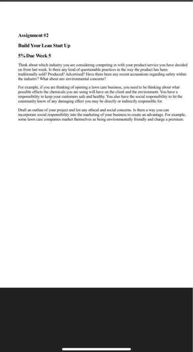  Assignment 2 Build Your Lean Start Up 5%Due Week 5 Think