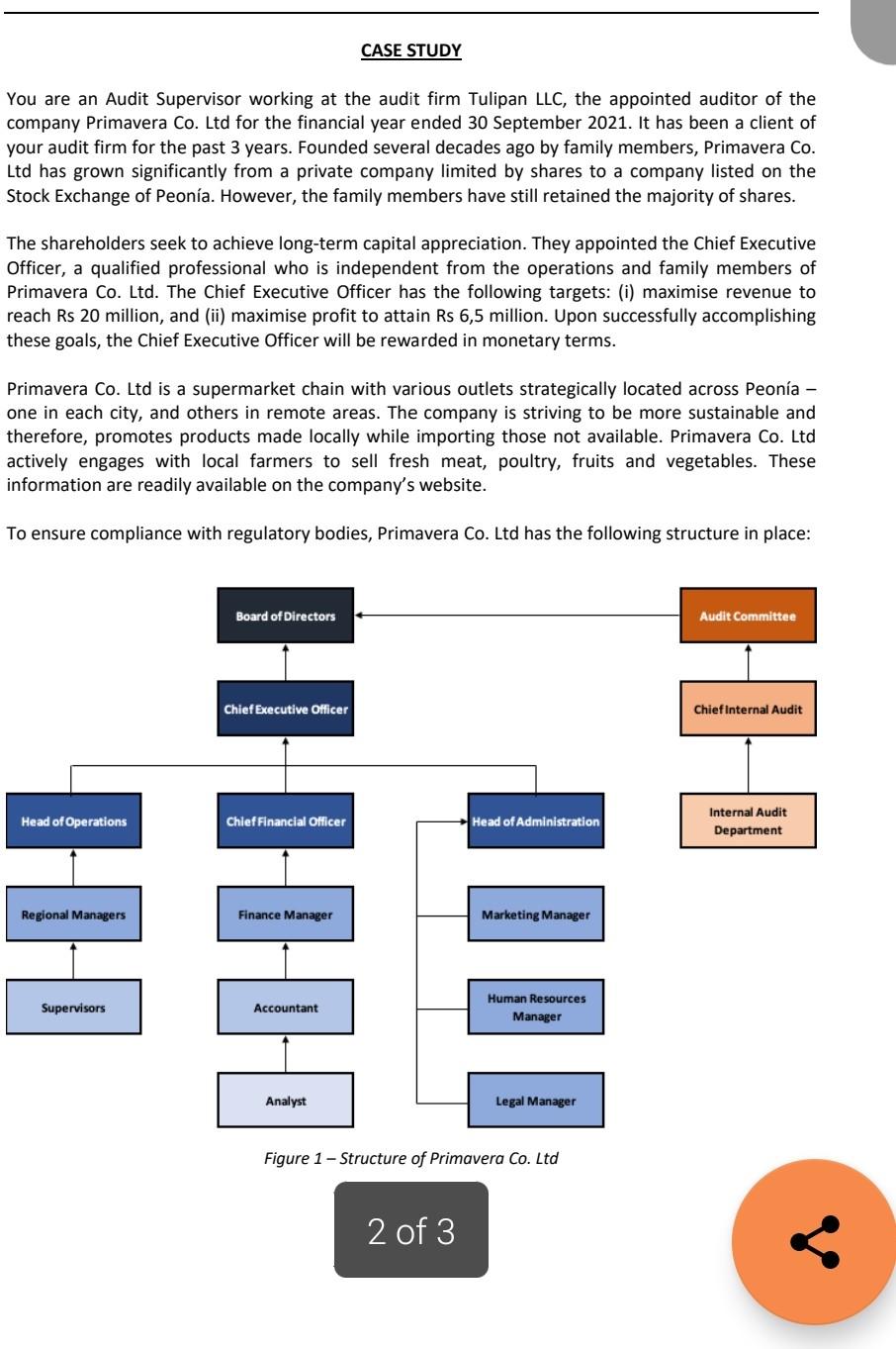  CASE STUDY You are an Audit Supervisor working at the audit