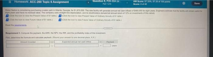  E Homework: ACC-260 Toplo 6 Assignment Question ,P20 HW Score: 6733567.33