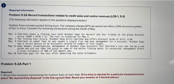  part a part b Required information Problem 5-2A Record transactions related