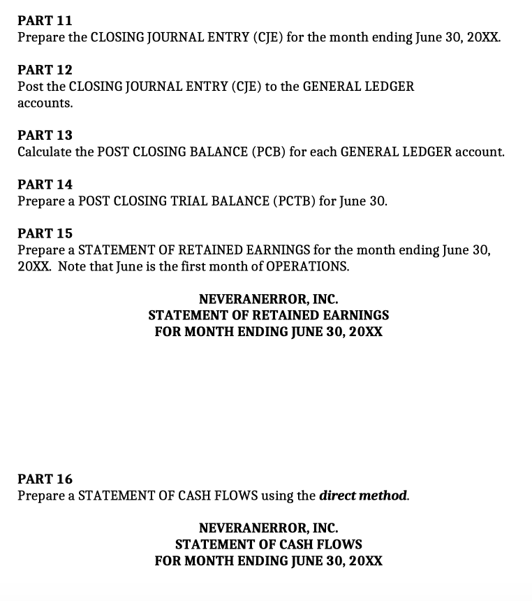 for each GENERAL LEDGER account. PART 2 Prepare GENERAL JOURNAL ENTRIES (GJEs)