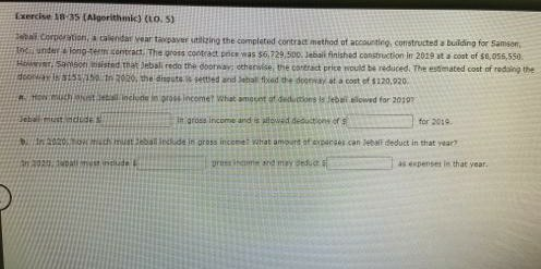Exercise 1 3 (Algorithmic) (LO. 5) COWG e ar Tapaver during
