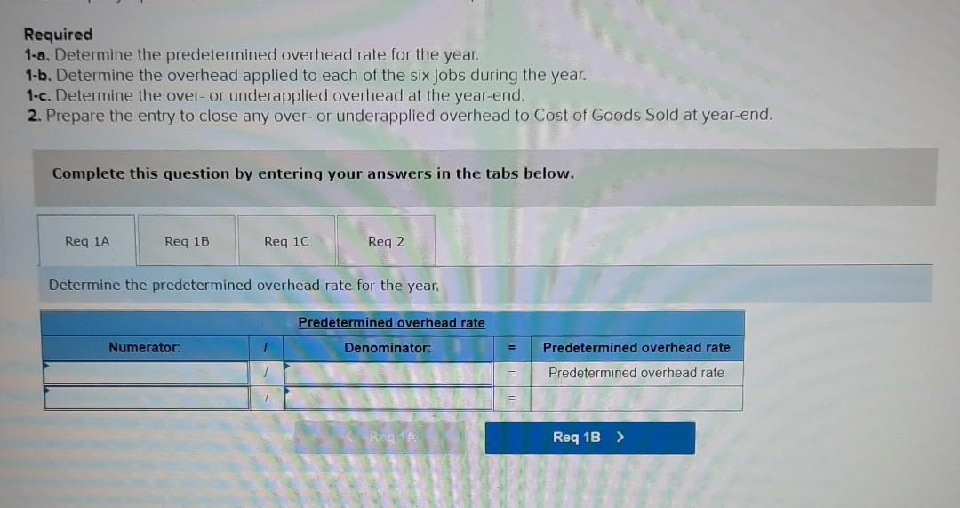overapplied overhead Problem 15-5A (Algo) Computing and applying overhead to jobs; recording