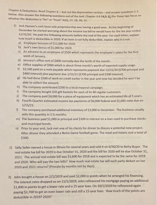  Chapter 6 Deductions: Read Chapter 6 - but not the depreciation