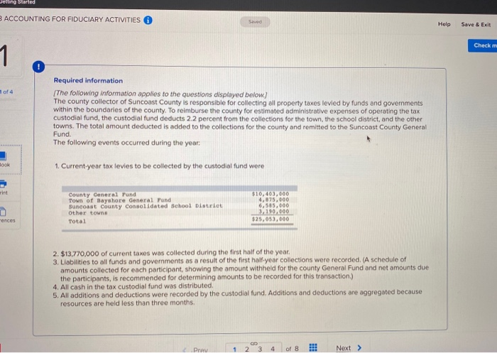  setting Started B ACCOUNTING FOR FIDUCIARY ACTIVITIES Seved Help Save &