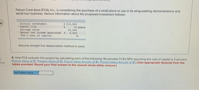 demonstrations an aerial tour business. Various information about the proposed investment follows: