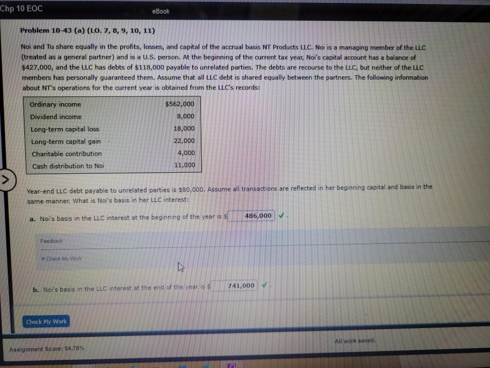  Chp 10 EOC eBook Problem 10-43 (a) (LO. 7, 8, 9,