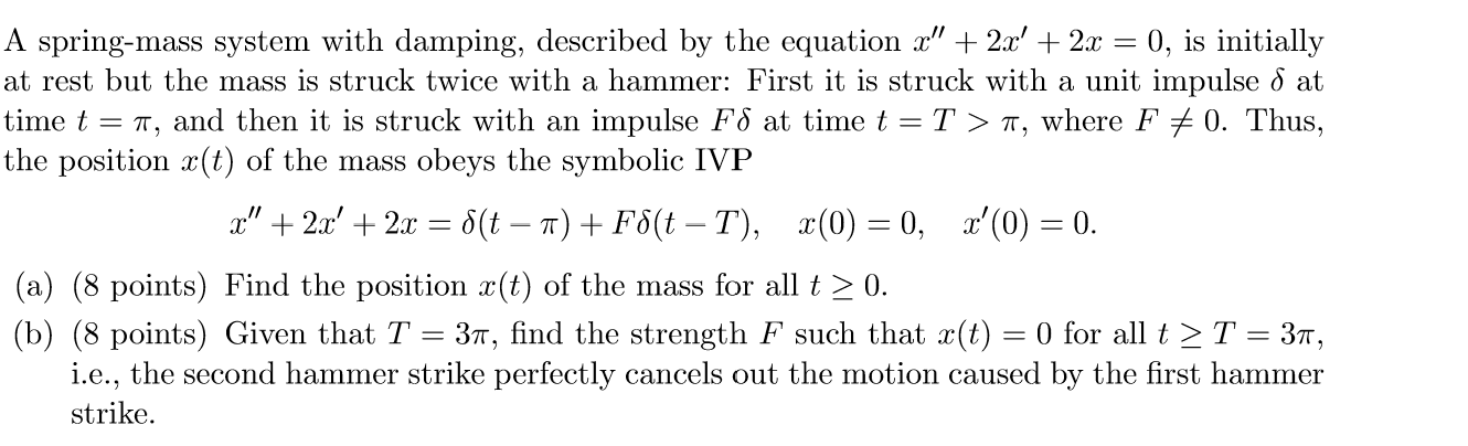 A spring-mass system with damping, described by the equation x" +
