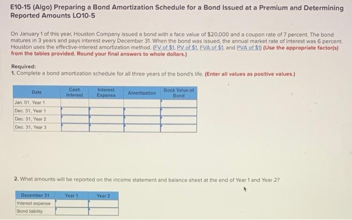  E10-15 (Algo) Preparing a Bond Amortization Schedule for a Bond Issued