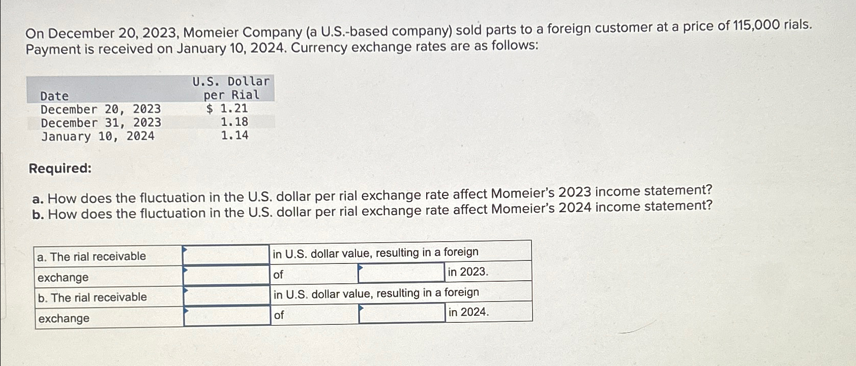  On December 20,2023, Momeier Company (a U.S.-based company) sold parts to