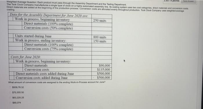  aris points Weighted Average Question Each product must pass through the