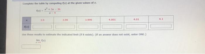  Complete the table by computing x) at the given values of