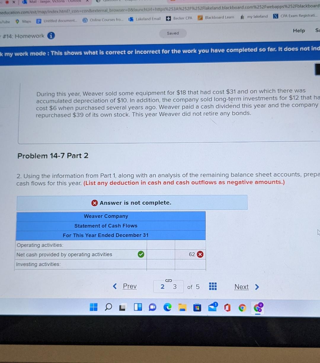 financial statements for Weaver Company follow: Weaver Company Comparative Balance Sheet at
