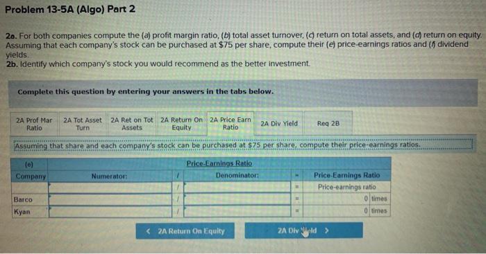 Summary information from the financial statements of two companies competing in the