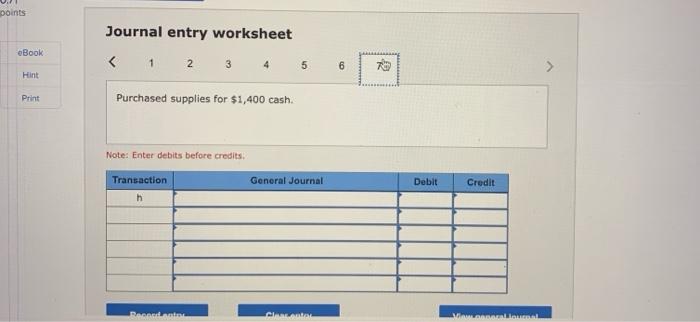 date. g. Purchased land for $1,860 cash. h. Purchased supplies for $1.400