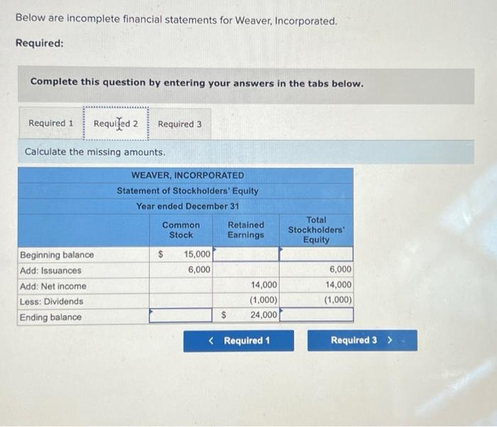 question by entering your answers in the tabs below. Calculate the missing