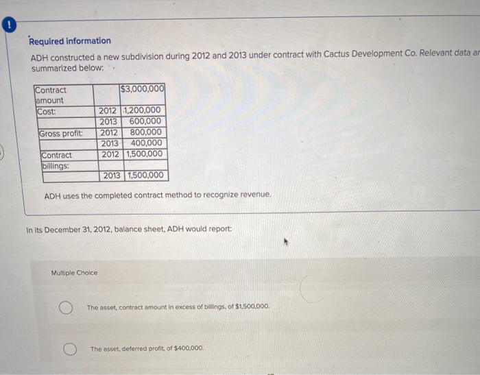  Required information ADH constructed a new subdivision during 2012 and 2013