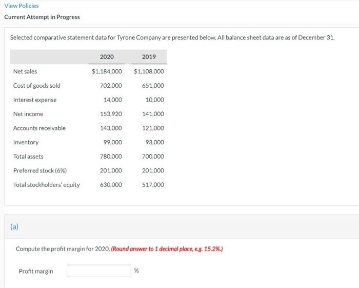  View Policies Current Attempt in Progress Selected comparative statement data for