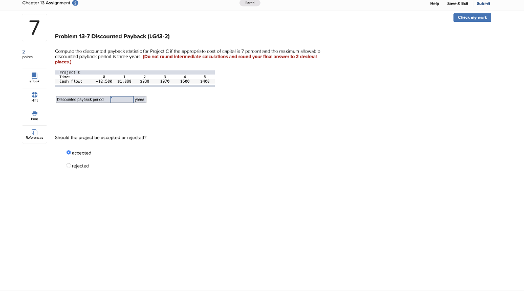 Chapter 13 Assignment 0 Help Save & Exit Submit Check my