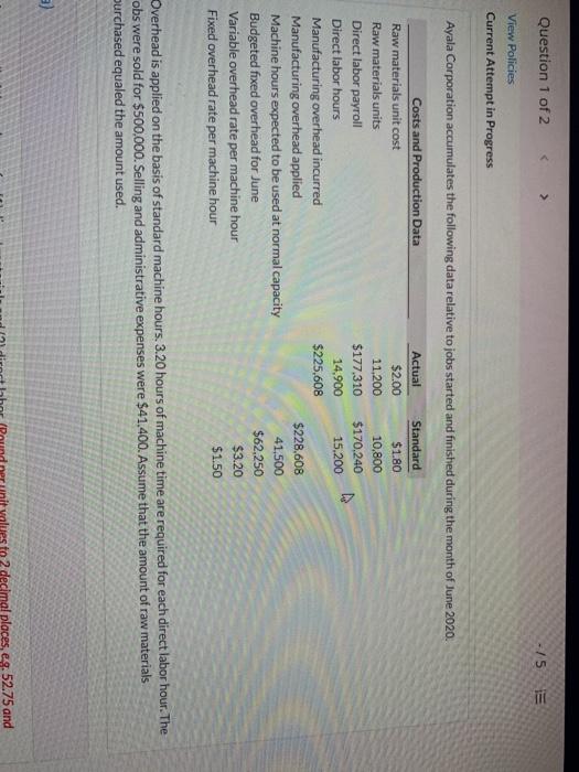 Question 1 of 2 > - 75 E View Policies Current