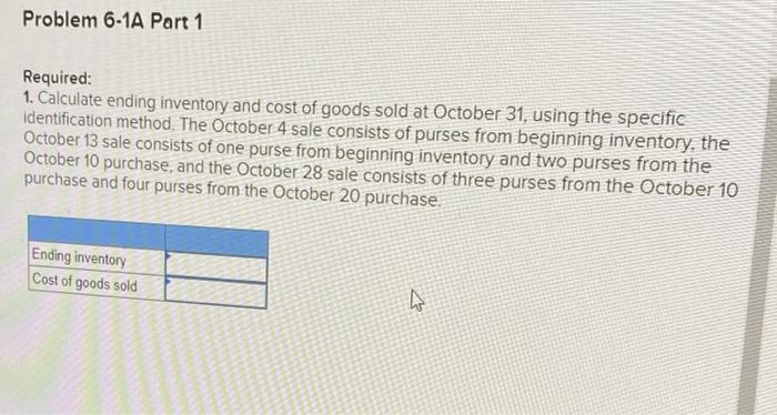 6-1A Calculate ending inventory and cost of goods sold for four inventory