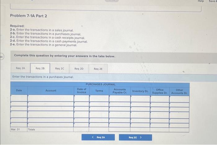 Special journals, subsidiary ledgers, trial balance LO P1, P2, P3, P4 The