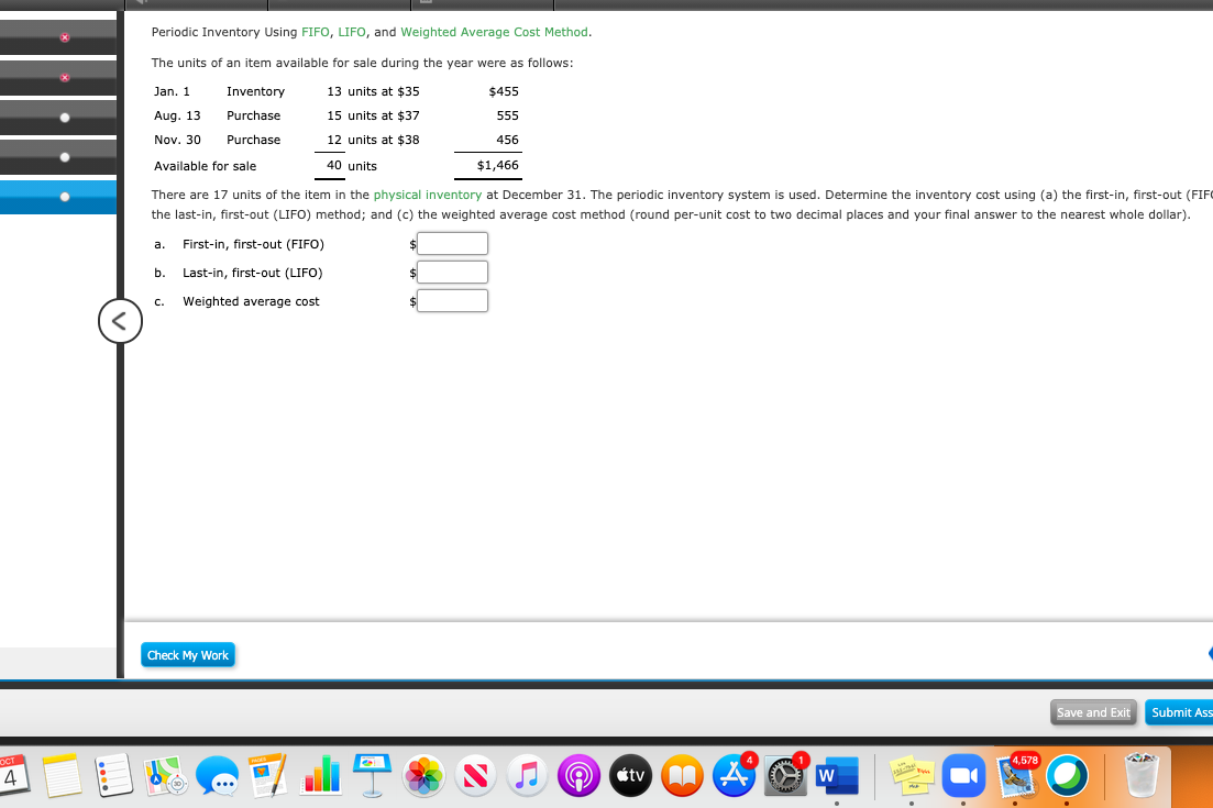 using the first-in, first-out (FIFO) method, determine (a)the cost of goods sold