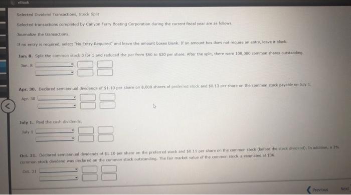  ebook Selected Dividend Transactions, Stock Split Selected transactions completed by Canyon