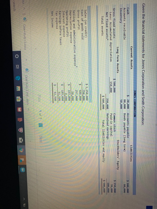  given the financial statements for Given the financial statements for Jones