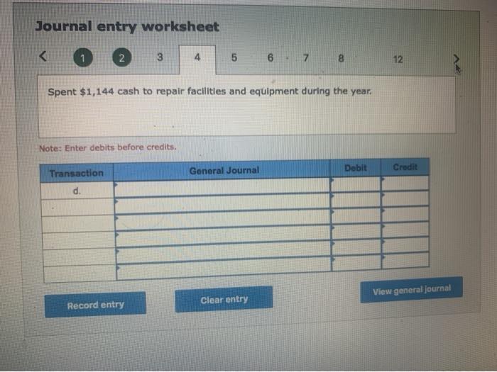 Record entry Clear entry View general journal Journal entry worksheet 2 3