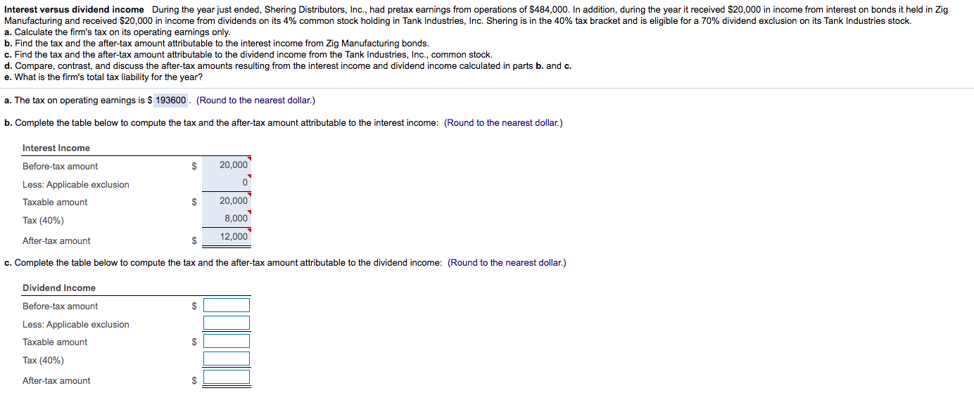 Please answer C,D and E Interest versus dividend income During the year
