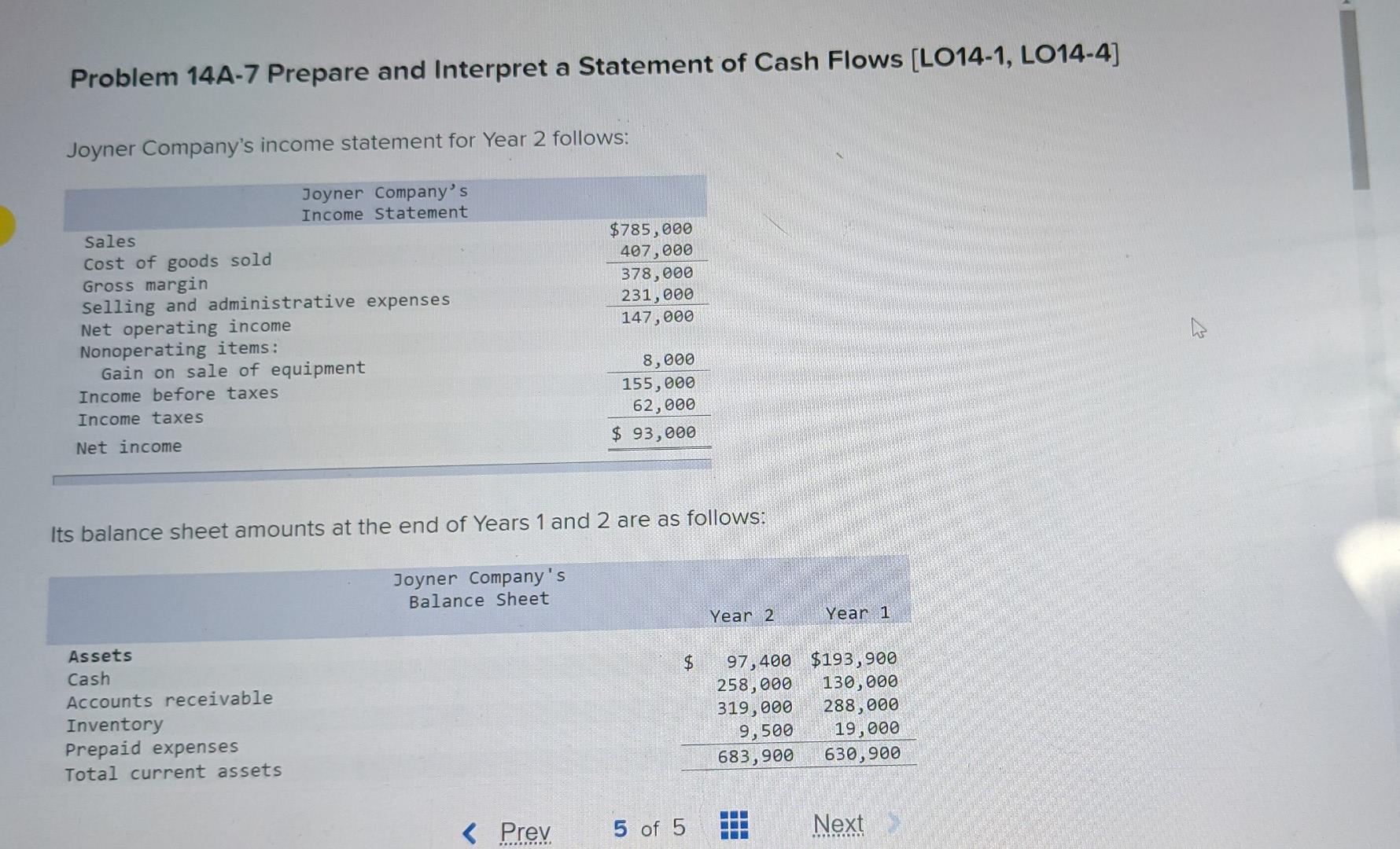  Problem 14A-7 Prepare and Interpret a Statement of Cash Flows (LO14-1,